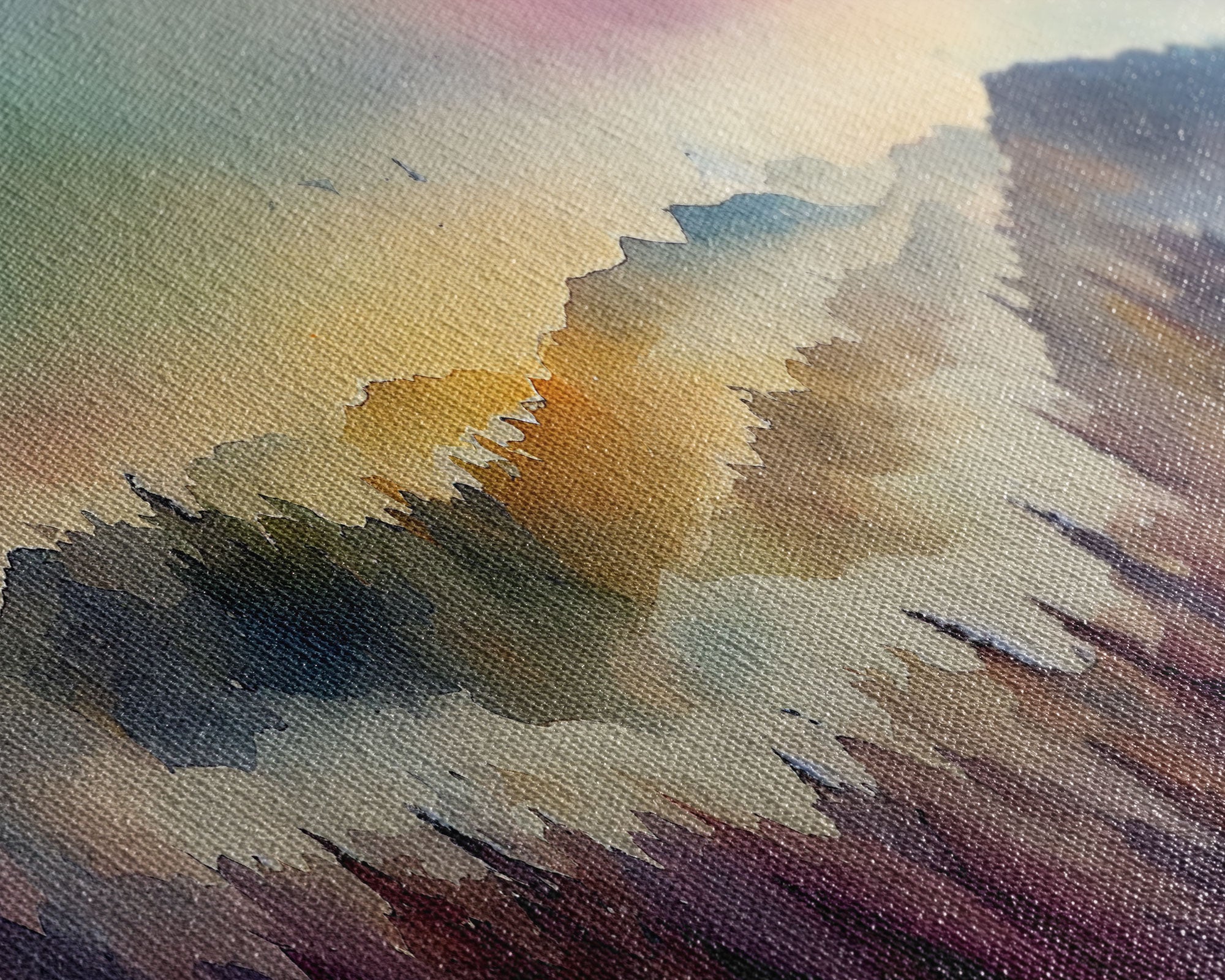 Dramatic Colorful Watercolor Sunset Landscape Abstract, Landscape Art, 3 Piece Canvas Decor, 3 Piece Wall Art, Ready To Hang Canvas Prints