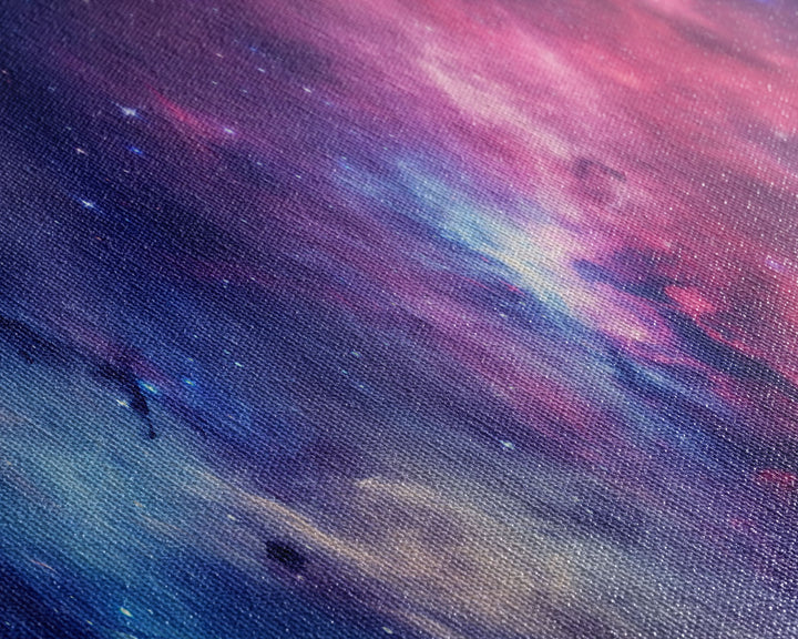 The Cosmic Balance, Framed Canvas Print Wall Art, Space Art, Galaxy Print, Turquoise and Pink Starry Night Sky