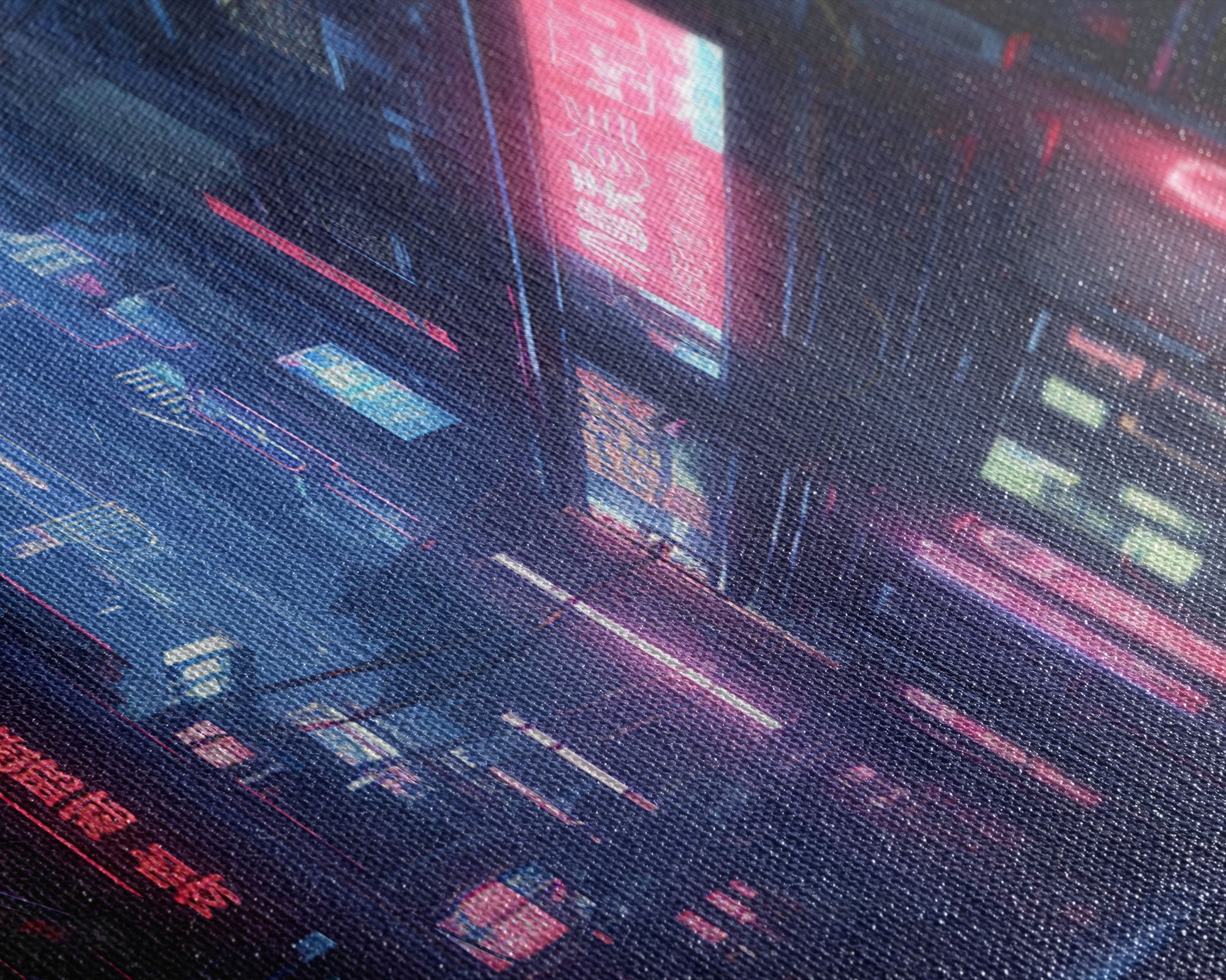 Neon Tokyo Streets, Futuristic Cyberpunk Cityscape Painting Framed Canvas Print, Game Room Decor, Framed Wall Art