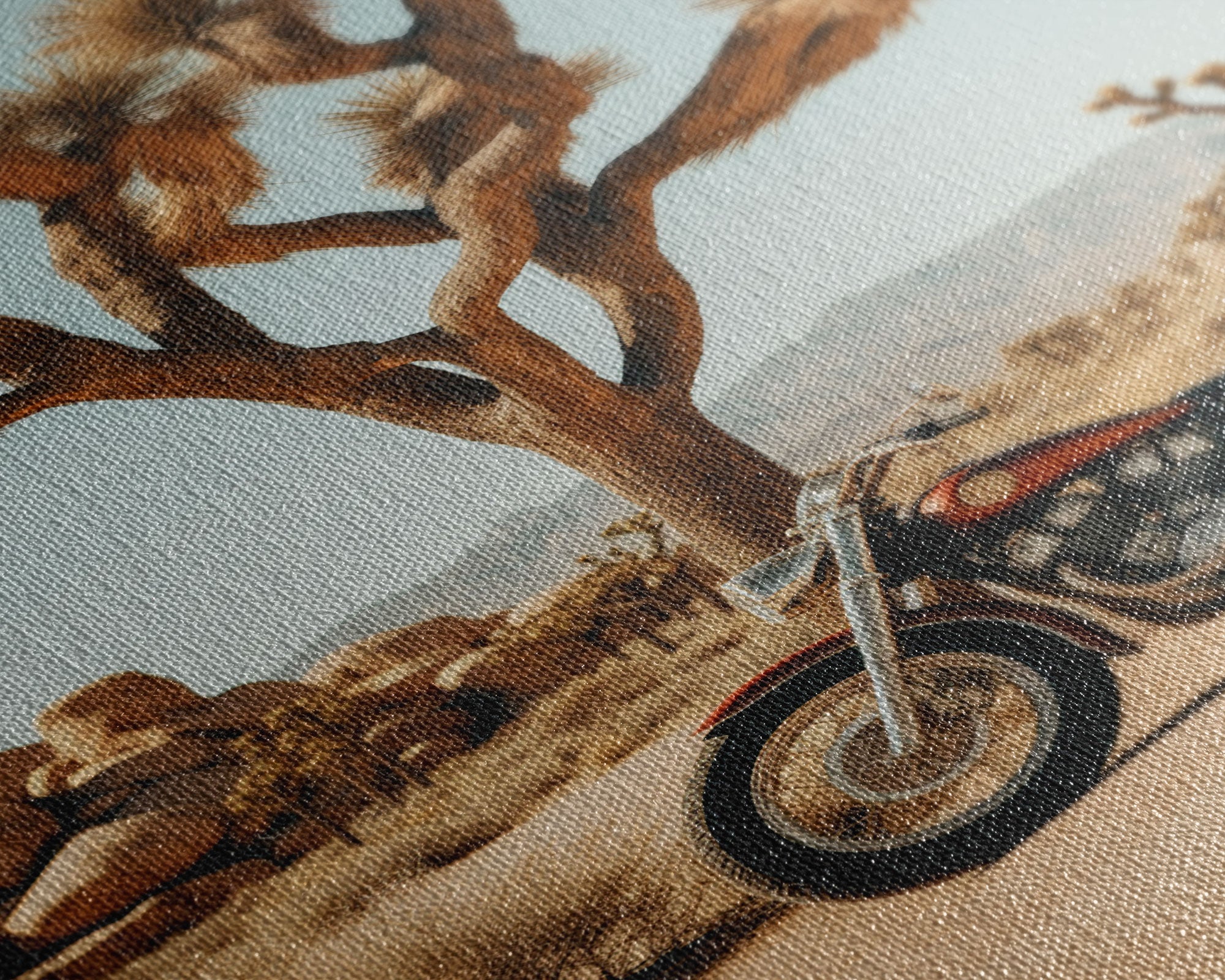 Motorcycle Wall Art, Cactus Wall Art, Desert Wall Art, Canvas Print, Wall Hanging, Portrait Art, Office Wall Decor, Above Bed Art, RV Decor