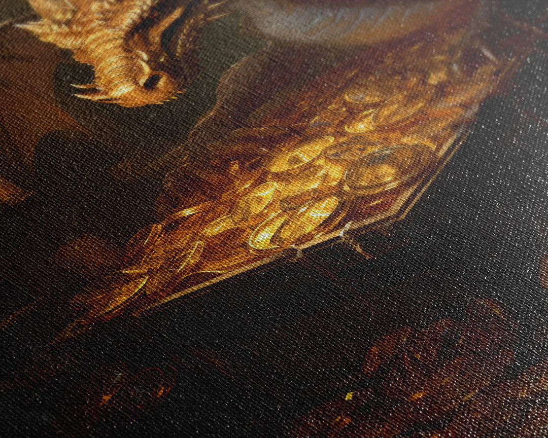 Dragon Art, Fantasy Art, Treasure Chest, Canvas Print, Wall Hanging, Portrait Art, Video Game Art, Nerdy Home Decor, Gift For Friend