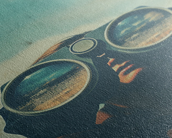 The Spy, Atomic Age Binoculars, Framed Canvas Print, Vaporwave Photography Print, Retro / Minimalist Wall Art