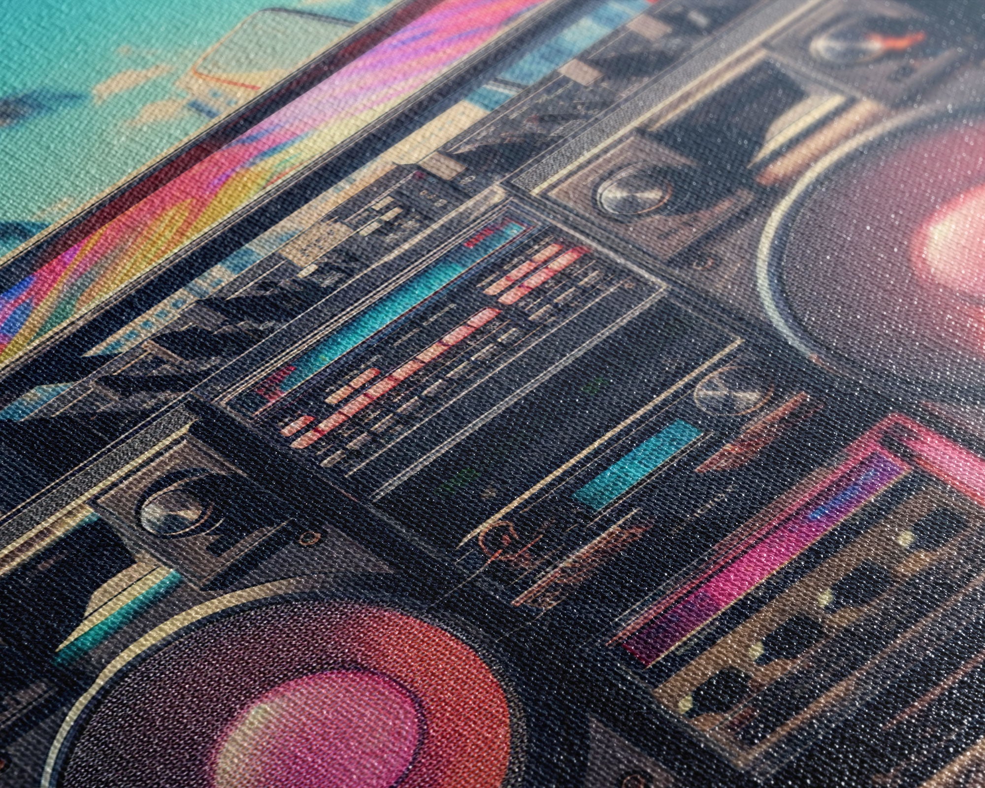 Vintage Boombox Canvas Print, 80s Vaporwave Aesthetic Wall Art, Boombox Print, cd boombox art, Music Studio Art, Studio Decor