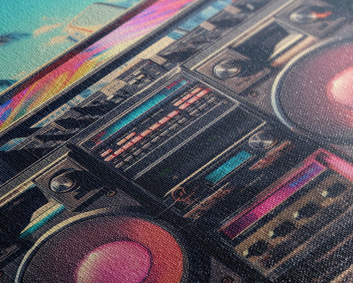 Vintage Boombox Canvas Print, 80s Vaporwave Aesthetic Wall Art, Boombox Print, cd boombox art, Music Studio Art, Studio Decor