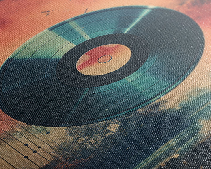 Vinyl Record Wall Art, Framed Canvas Print, Retro 1980s Style Wall Decor, Gift For Him, Gift For Audiophile