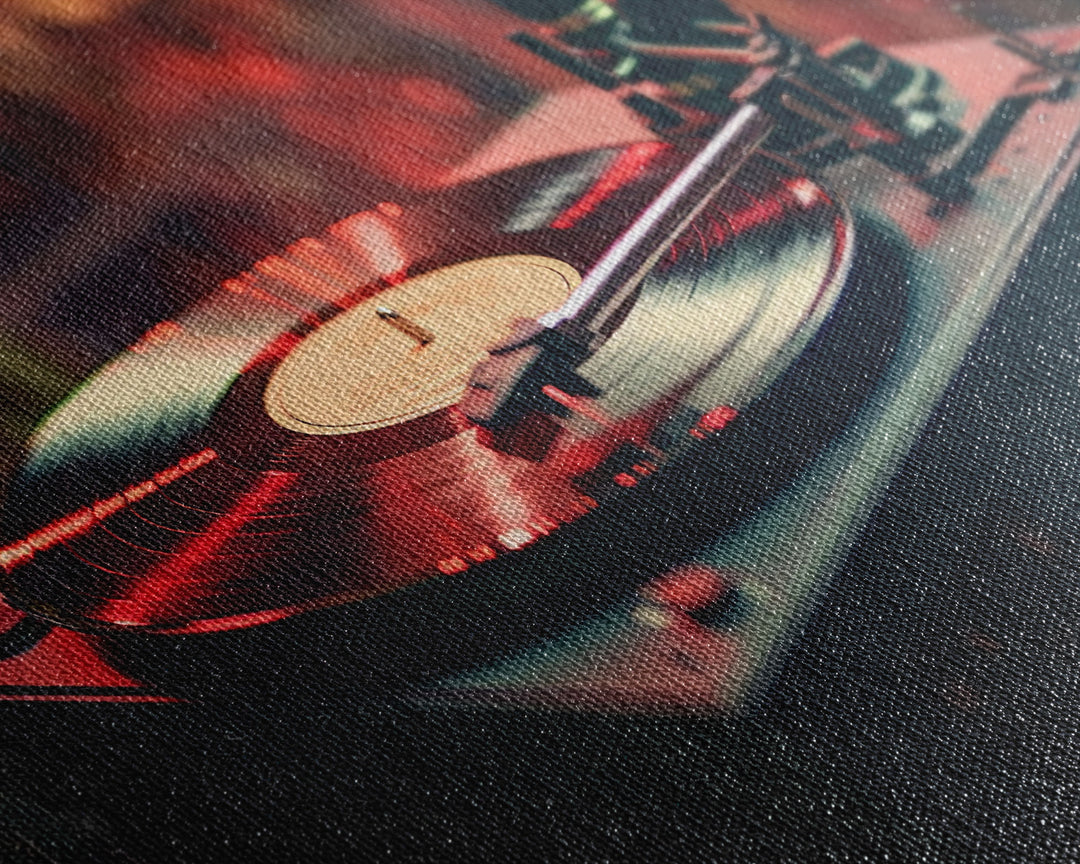 Retro Record Player Art, Framed Canvas Print, Eclectic Decor, Vinyl Record Player Photography Print, Unique Wall Art