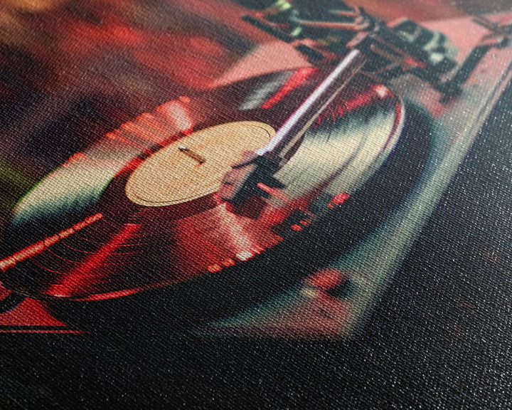 Retro Record Player Art, Framed Canvas Print, Eclectic Decor, Vinyl Record Player Photography Print, Unique Wall Art