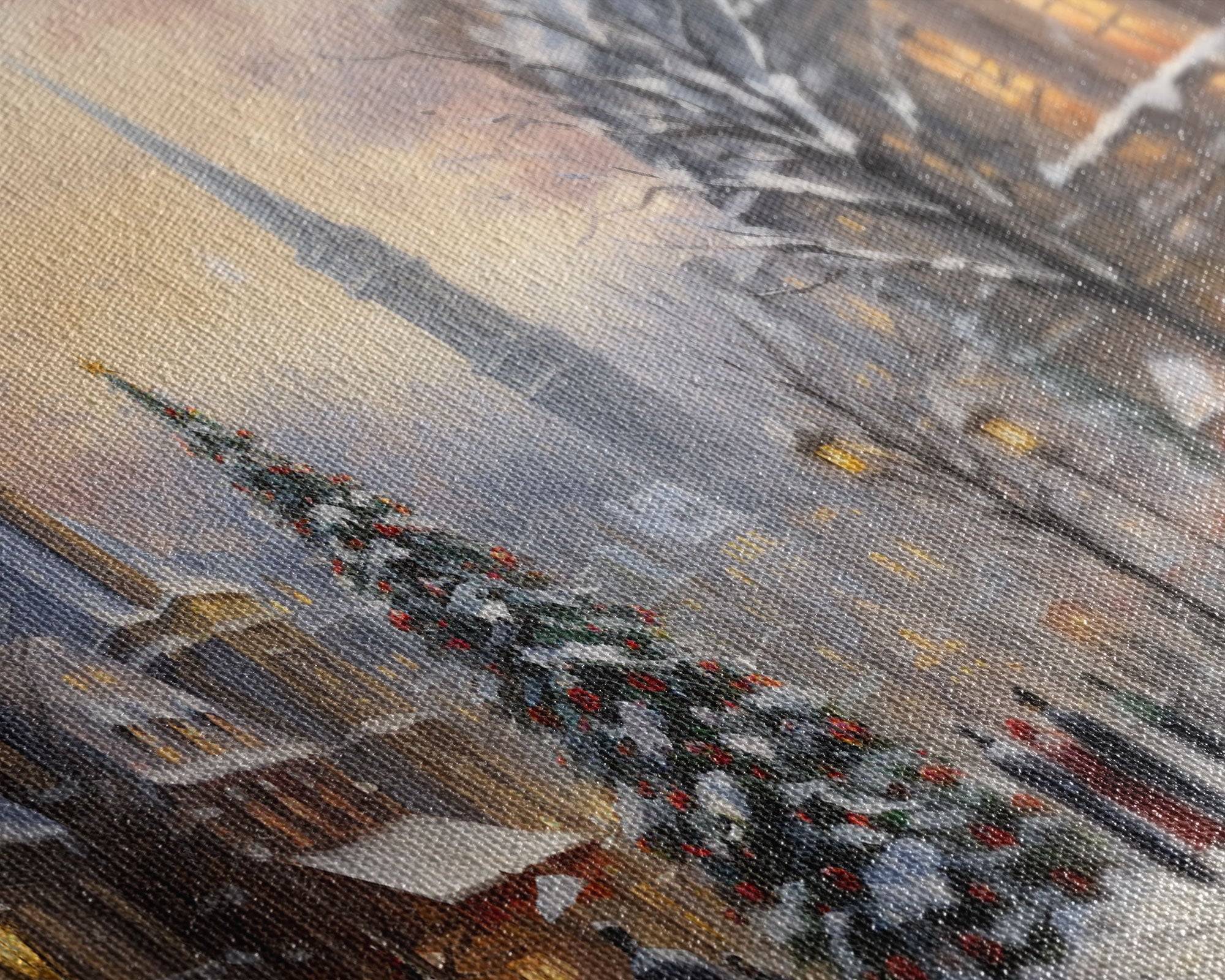 Christmas Village Winter Wonderland Canvas Print, Framed Wall Art, Christmas Decor, Retro Christmas Oil Painting, Christmas Art