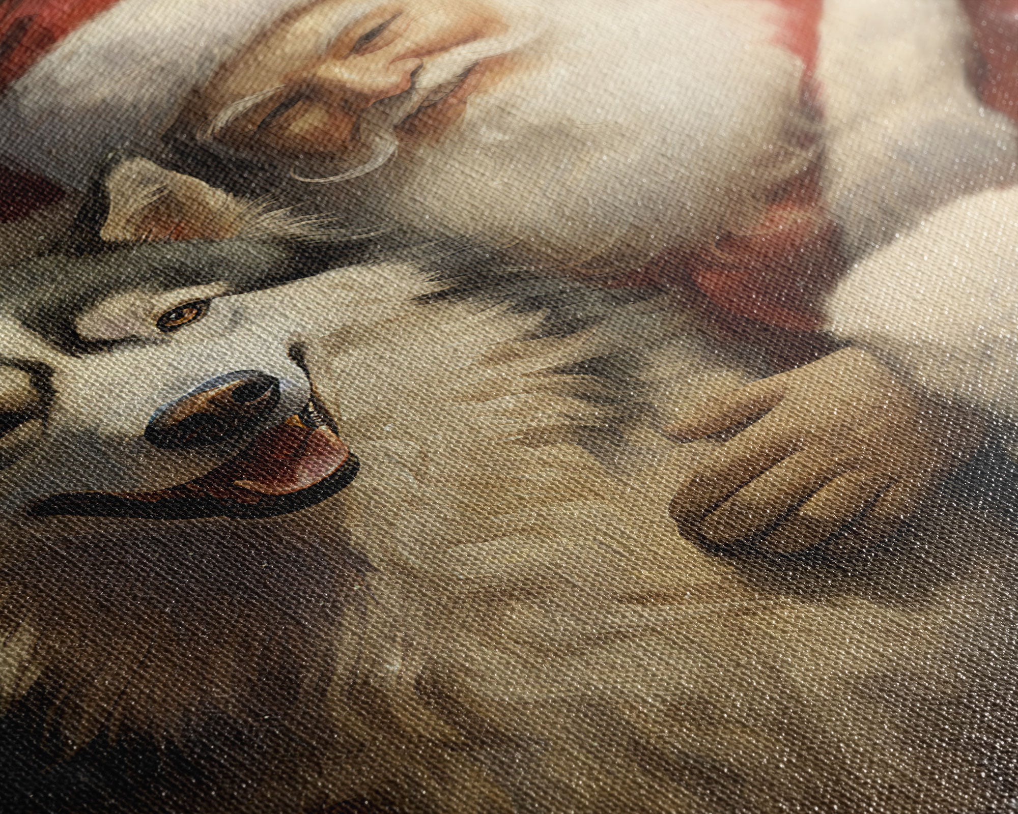 Santa Claus Holding An Alaskan Malamute,  Christmas Wall Art, Dog Gift, Christmas Dog, Winter Wall Art, Santa Decor, Santa Art Print