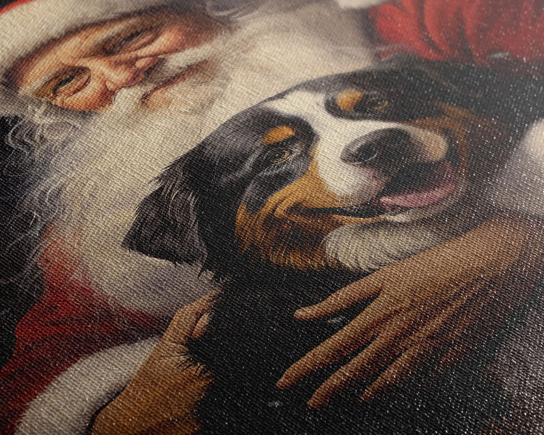 Santa Claus and his Bernese Mountain Dog, Cute Dog Art, Framed Canvas Print, Christmas Art, Christmas Decor, Christmas Art Print, Cute Dog