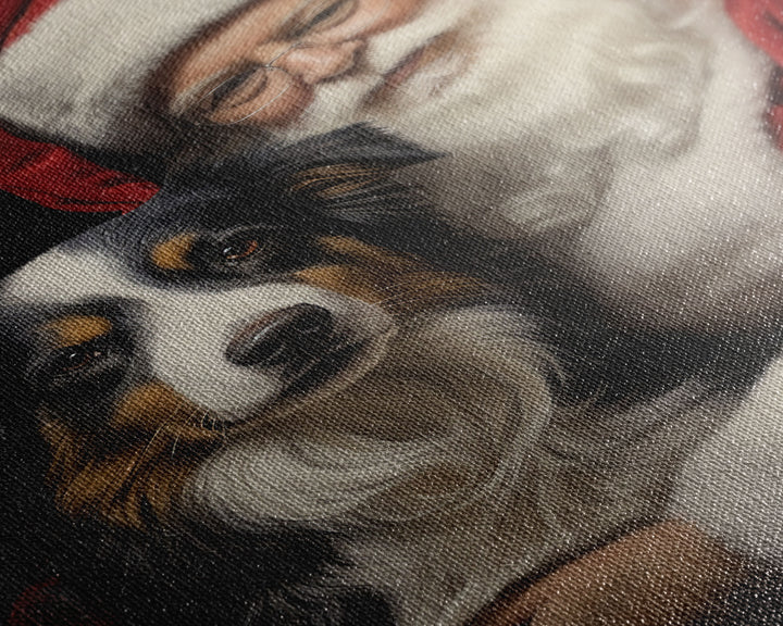Santa Claus And His Border Collie, Christmas Wall Art, Dog Gift, Christmas Dog, Winter Wall Art, Santa Decor, Santa Art Print, Cute Dog
