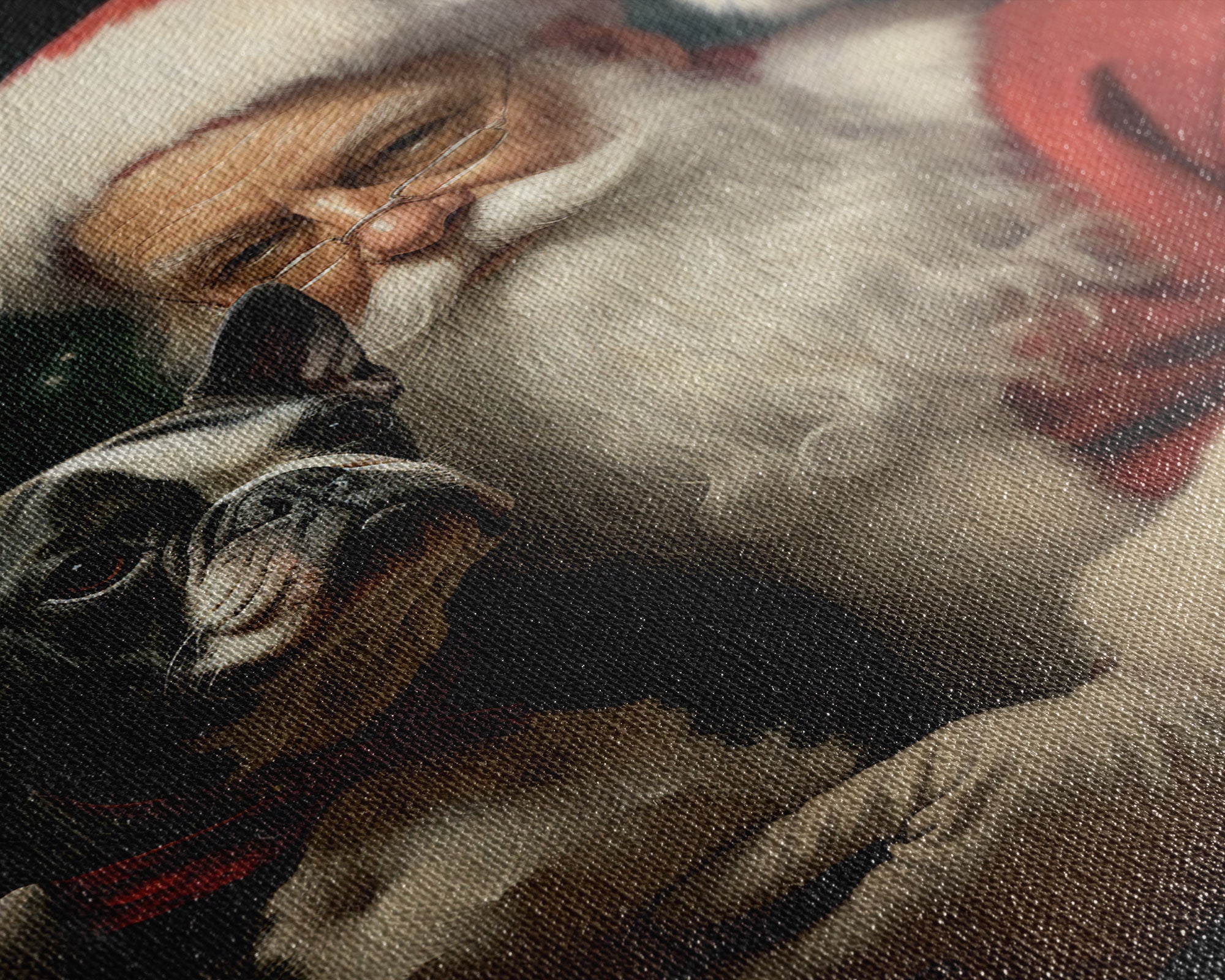 Santa Claus And His Boston Terrier, Christmas Wall Art, Dog Gift, Christmas Dog, Winter Wall Art, Santa Decor, Santa Art Print, Cute Dog
