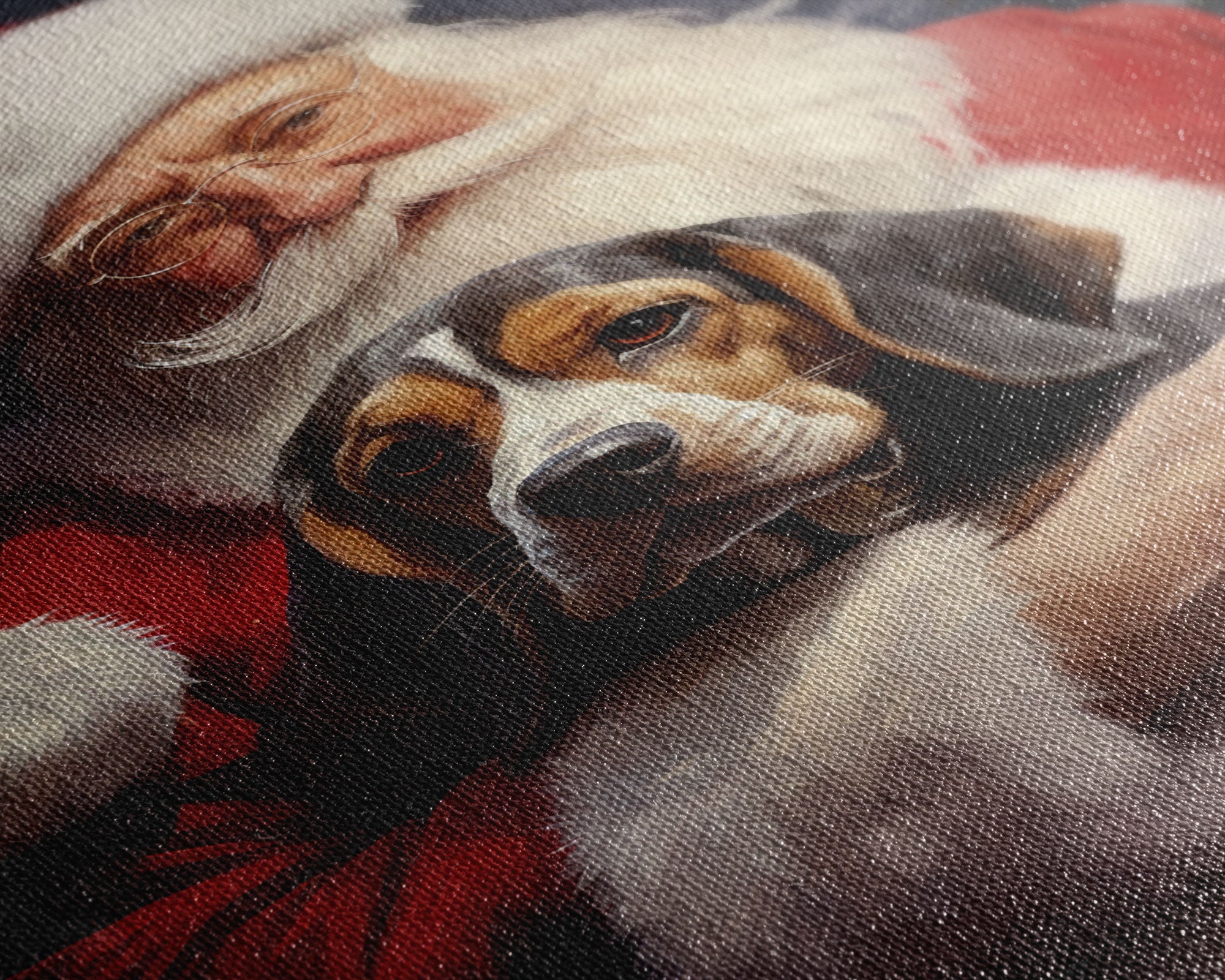 Santa Claus and his Beagle, Cute Dog Art, Framed Canvas Print, Christmas Art, Christmas Decor, Christmas Art Print, Christmas Wall Art