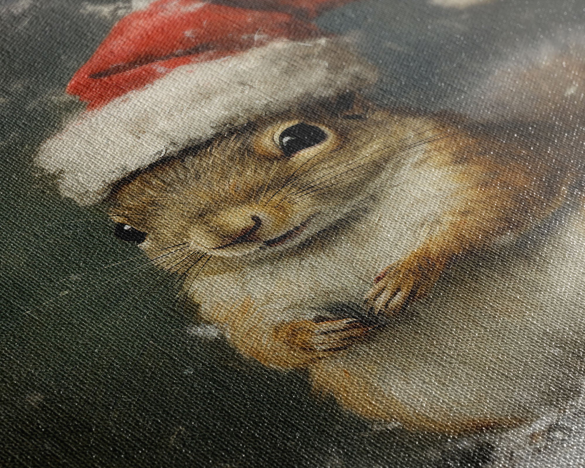 Cute Christmas Squirrel In A Santa Hat, Christmas Art, Christmas Decor, Christmas Wall Art, Farmhouse Christmas, Vintage Christmas Woodland