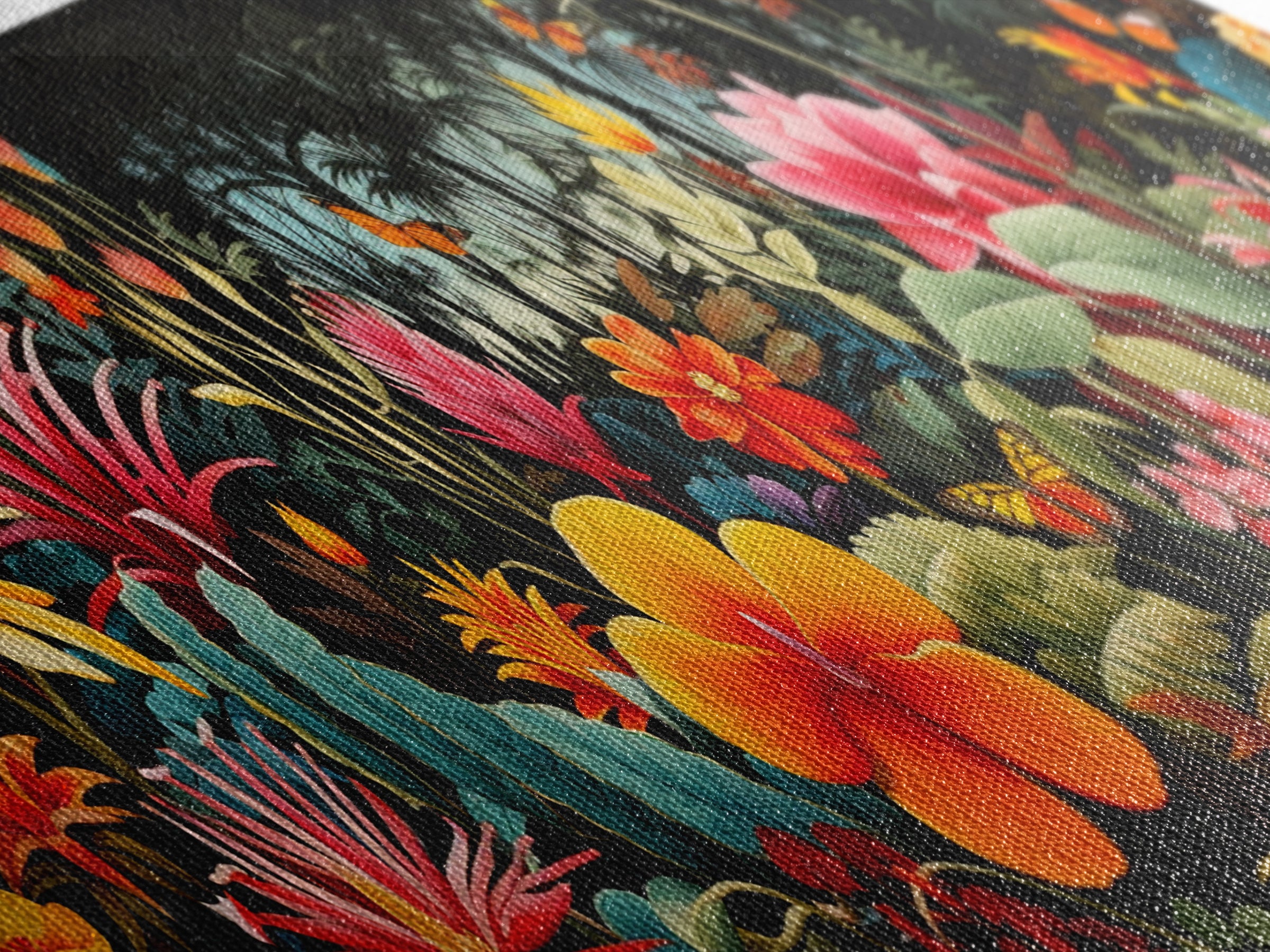 Beautiful Tropical Print "The Jungle" Framed Canvas Print, Panoramic Art, Extra Wide Wall Decor, Living Room Decor