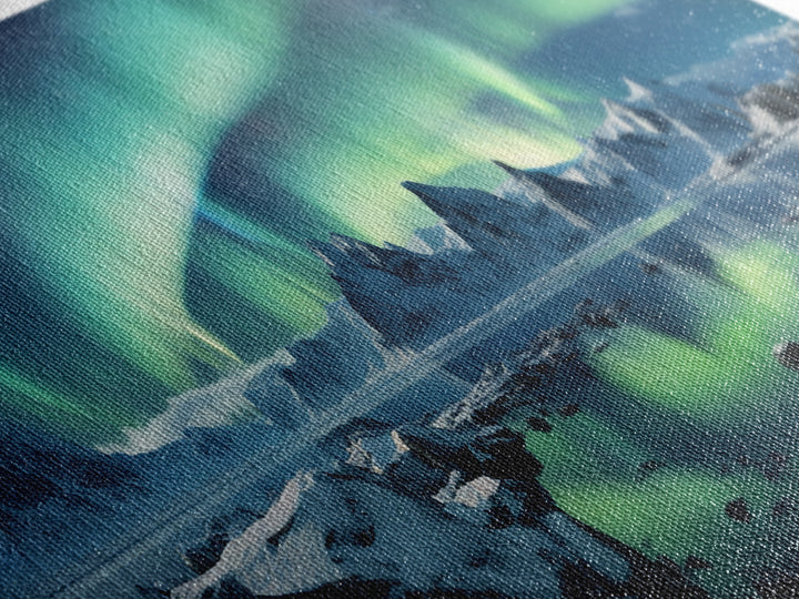 Northern Lights, Aurora Borealis, Framed Canvas Print, Beautiful Alaskan Winter Landscape Painting, Moody Art, Unique Wall Art