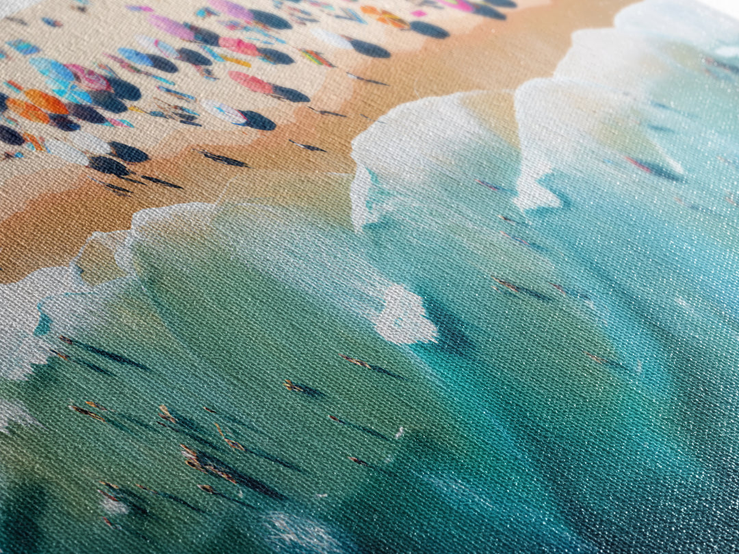 Bird's Eye View Of The Beach, Framed Canvas Print, Beach Seascape Oil Painting Print, Pebble Beach, Myrtle Beach Art, Charleston Art