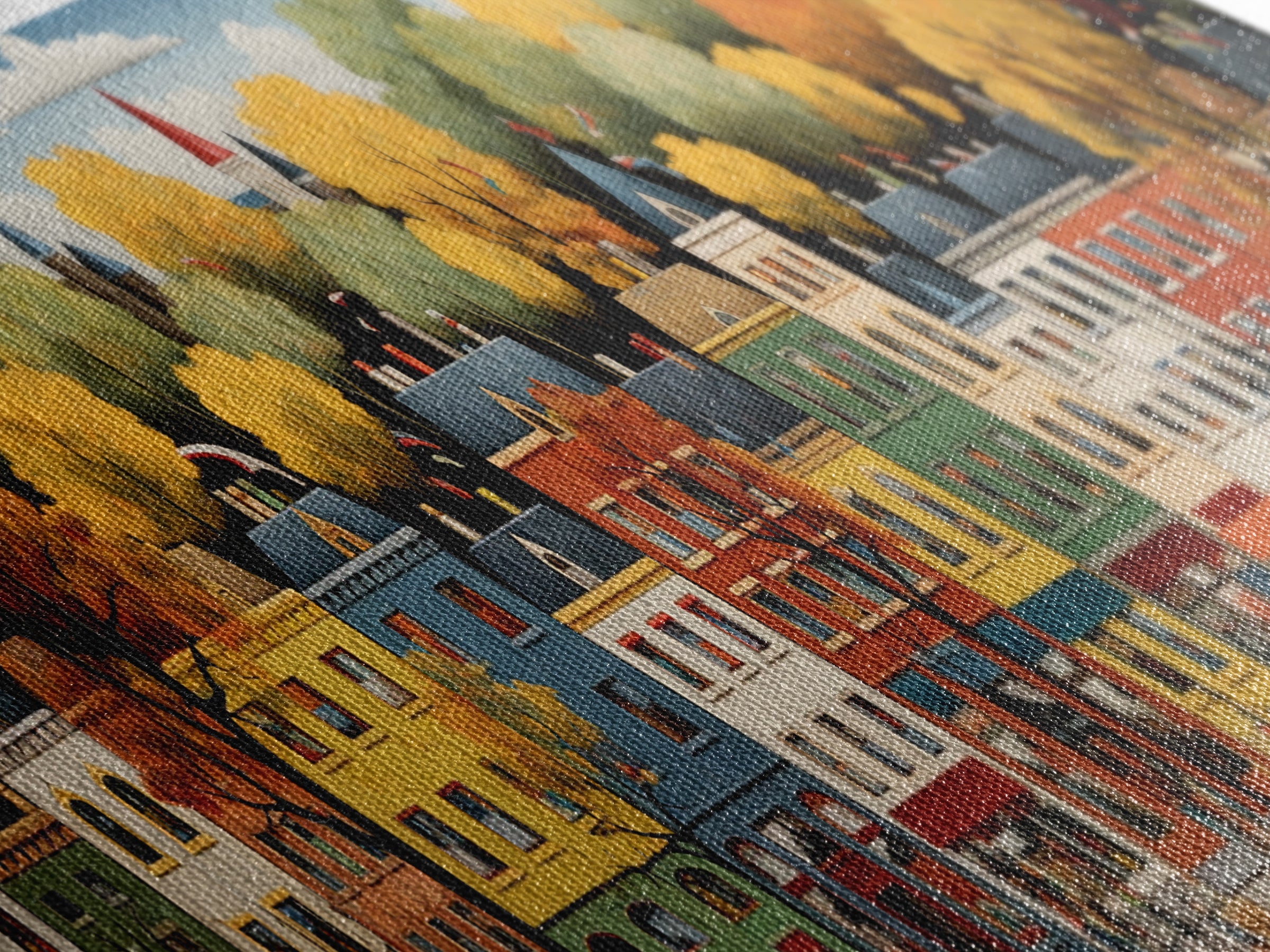 Boston Row Houses - Framed Canvas Print - Colorful Wall Art - Panoramic Print - Boston In The 1800s