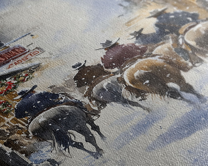 Cowboys Riding Into Town On Christmas, Western Christmas Decor, Framed Canvas Print, Christmas Outdoor Decor, Christmas poster