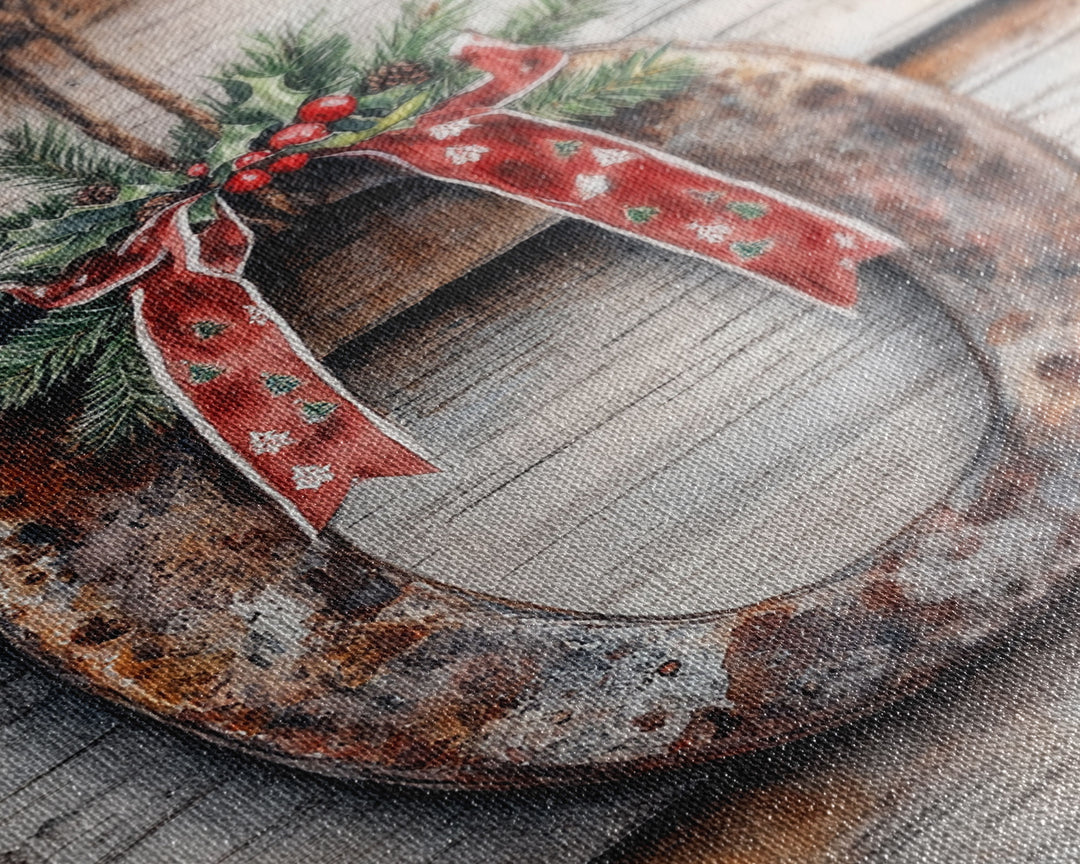 Christmas Horseshoe Framed Canvas Print, Horse Shoe With Mistletoe, Wood Framed Christmas Art, Western Decor, Boho Christmas, Minimalist