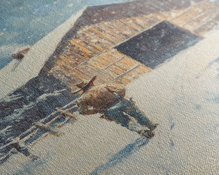 Cowboy Walking in Snow Scene Framed Canvas Print - Moody Landscape Art for Winter Home Decor 2024 Rustic Winter Wall Art