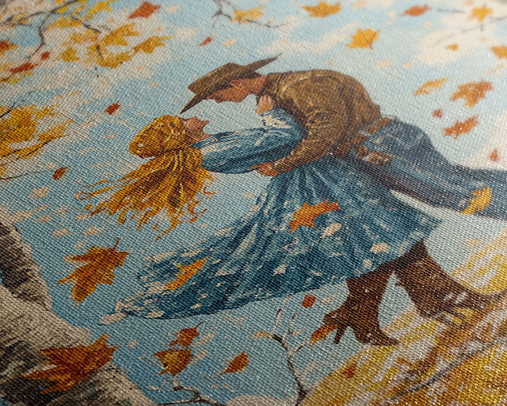 Romantic Fall Couple Framed Canvas Print - 2024 Autumn Love Country Cowboy Art Gift Idea for Fall Home Decor