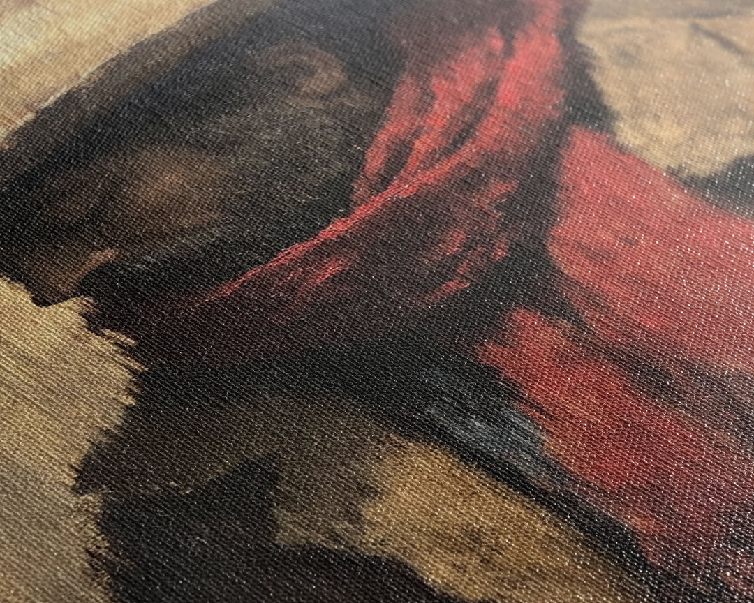 Moody Cowboy with Red Scarf Framed Canvas Print - Rustic Winter Landscape Art Best Gift Idea 2024 Christmas Wall Art