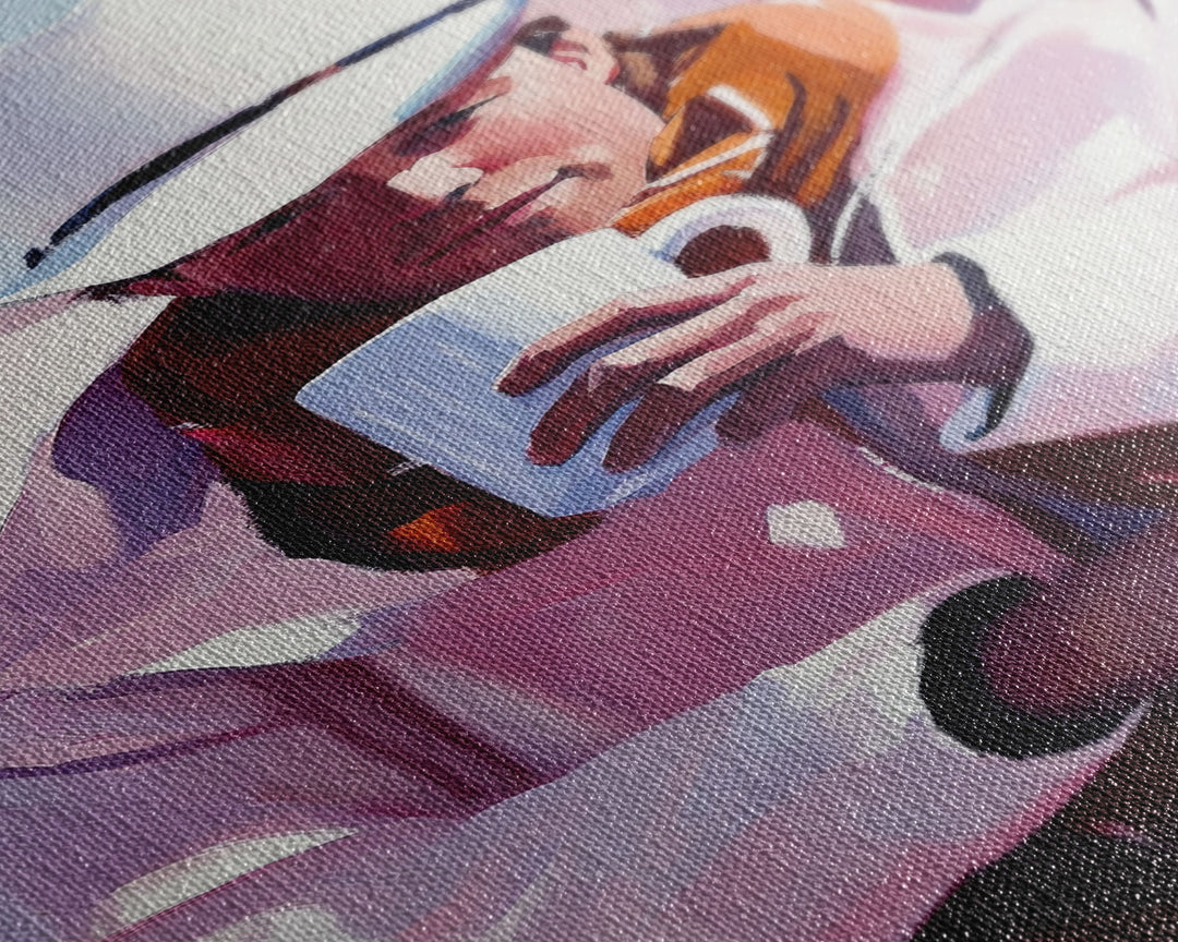 Cowboy with Mug in Snow Framed Canvas Print - Winter Country Scene Art Best 2024 Christmas Wall Decor Gift Idea