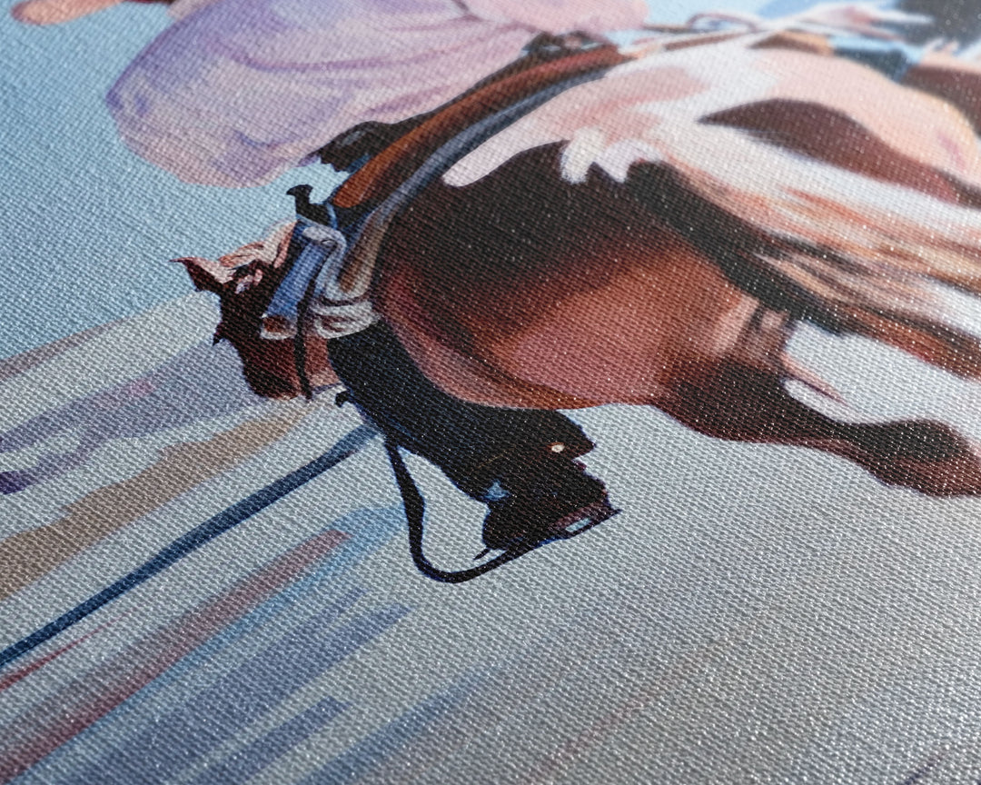 Cowboy Riding Horse Autumn Path with Fall Leaves Framed Canvas Print Vintage Christmas Wall Art Winter Landscape Christmas Decor Gift Idea