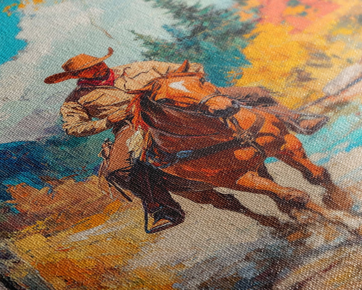 Cowboy in Snowy Landscape Canvas Print Christmas Wall Art Winter Wonderland Christmas Decor Vintage Western Christmas Gift Seasonal Wall Art