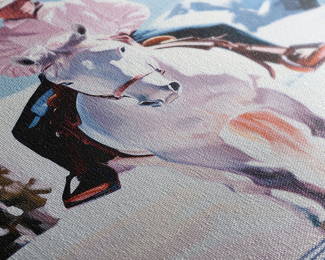 Lone Cowboy on White Horse in Snowy Landscape Canvas Print Winter Christmas Art Seasonal Wall Art Vintage Christmas Moody Landscape Gift