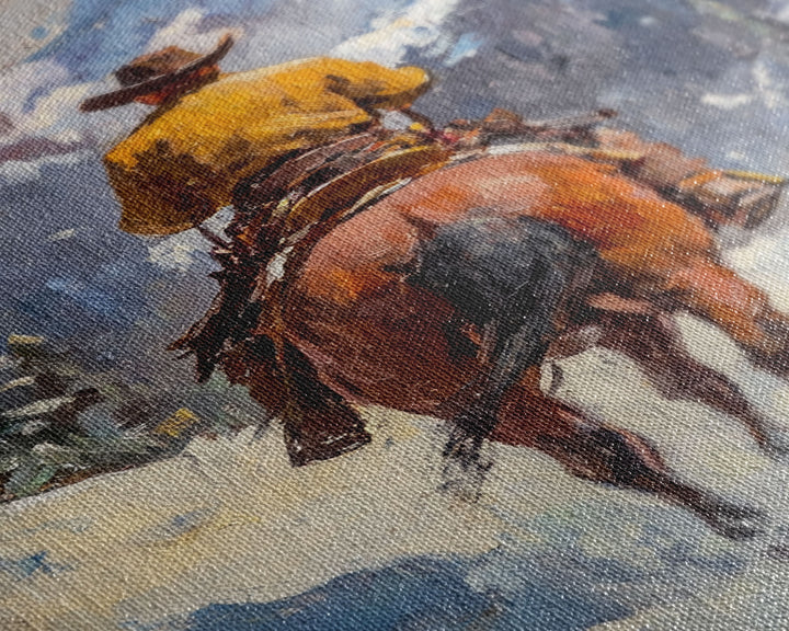 Cowboy on Horseback in Autumn Mountains Canvas Print Fall Wall Art Vintage Christmas Decor Country Christmas Wall Art Gift Idea Seasonal Art