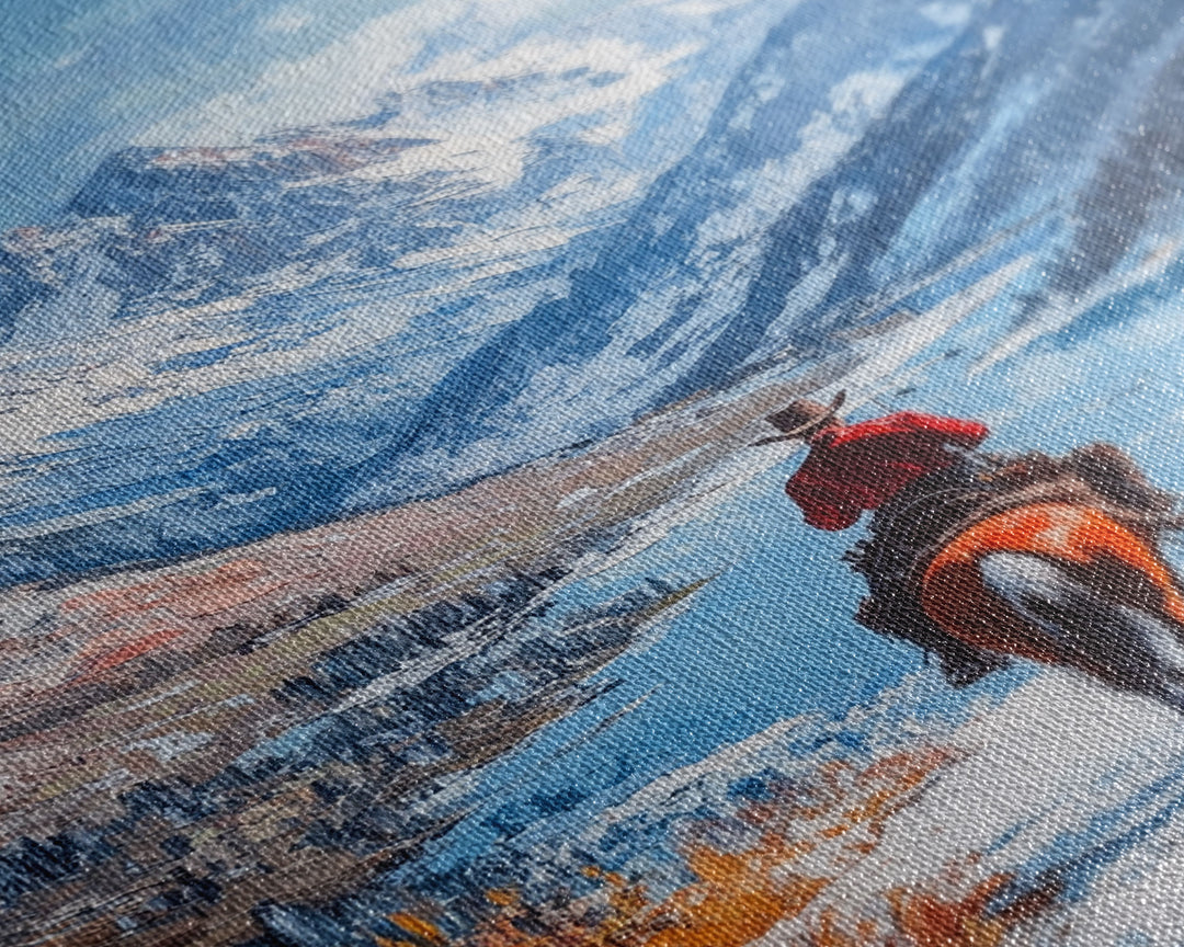 Cowboy in Snowy Mountain Range Canvas Print Winter Wonderland Art Christmas Decor Seasonal Wall Art Vintage Christmas Gift Christmas Decor