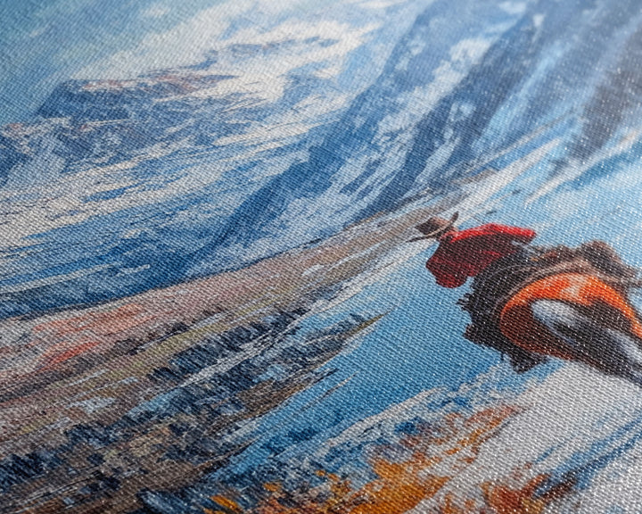 Cowboy in Snowy Mountain Range Canvas Print Winter Wonderland Art Christmas Decor Seasonal Wall Art Vintage Christmas Gift Christmas Decor