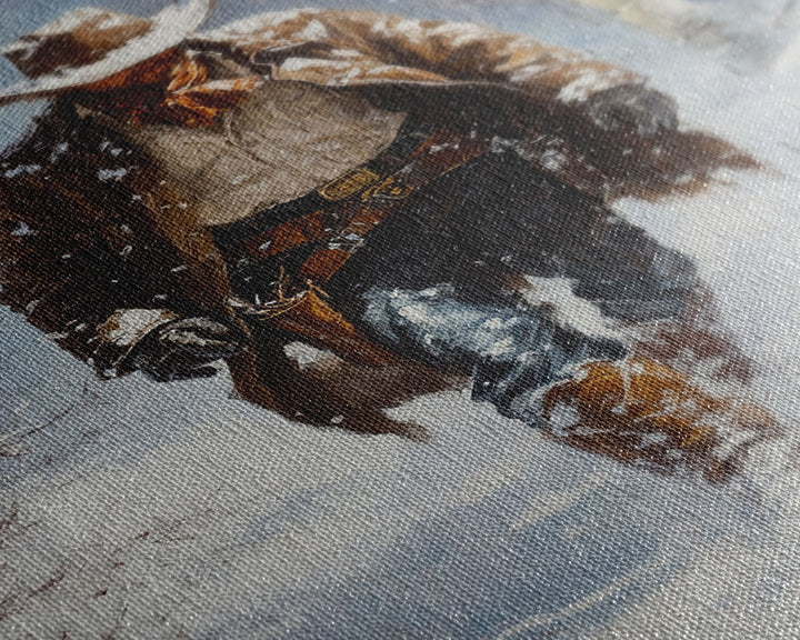 Cowboy Riding Horse in Snowy Forest Canvas Print, Winter Wall Art, Western, Rustic Christmas Wall Art, Seasonal Holiday Decor, Canvas Print