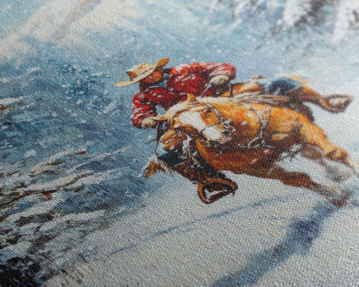 Cowboy Walking Through Snowy Winter Forest Canvas Print, Western Christmas Art Gift, Holiday Wall Decor, Rustic Art, Framed Canvas Print