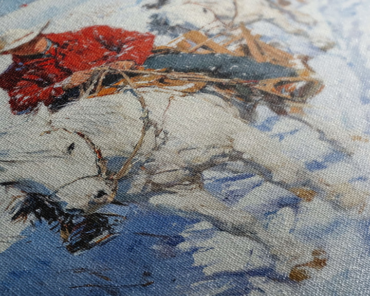 Cowboy Riding Horses in Snow Canvas Print, Winter Wall Art, Rustic Christmas Decor, Holiday Gift Idea, Seasonal Art, Framed Canvas Print