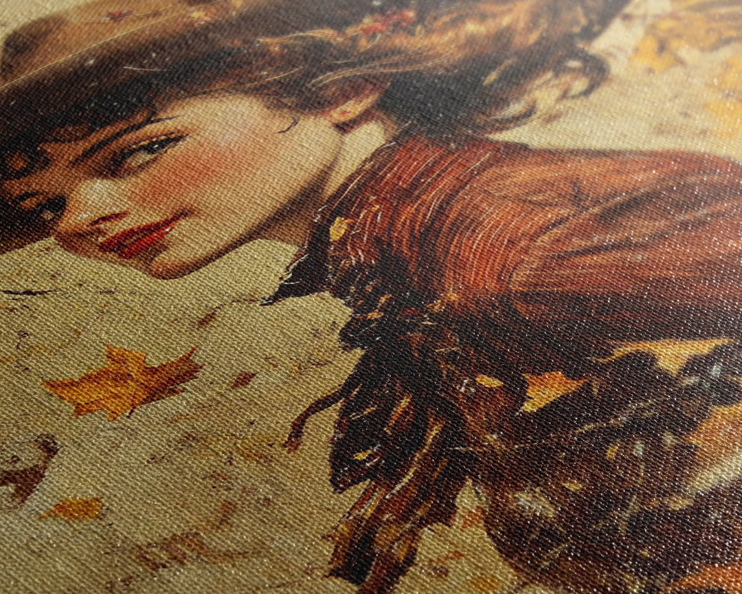 Autumn Cowgirl Portrait Canvas Print, Vintage Fall Wall Art, Farmhouse Decor, Holiday Art, Perfect Home Decor Gift Idea, Framed Canvas Print