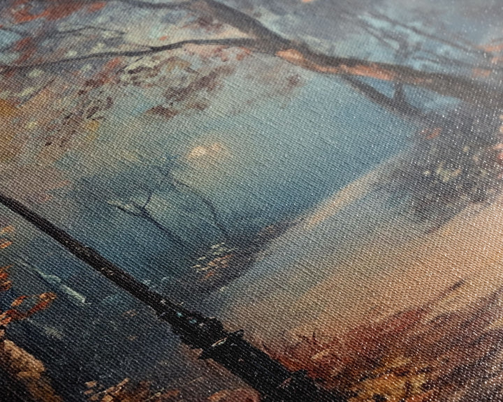 Spooky Street Lights In The City Park, Framed Canvas Print, Wood Framed Wall Art, Fall Decor, Holiday Decor, Seasonal Gift Idea