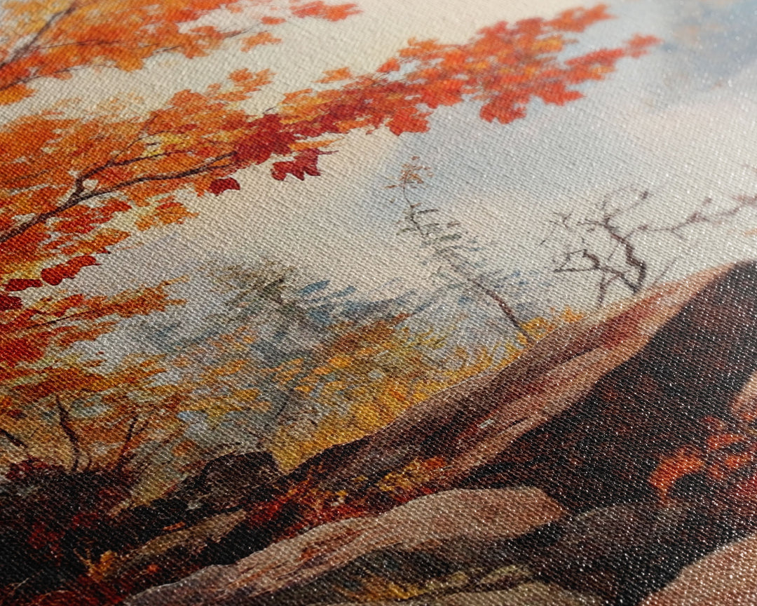 Fall In The Virginia Mountains - Framed Canvas Print - Autumn Leaves Falling On The Mountain Lake Landscape