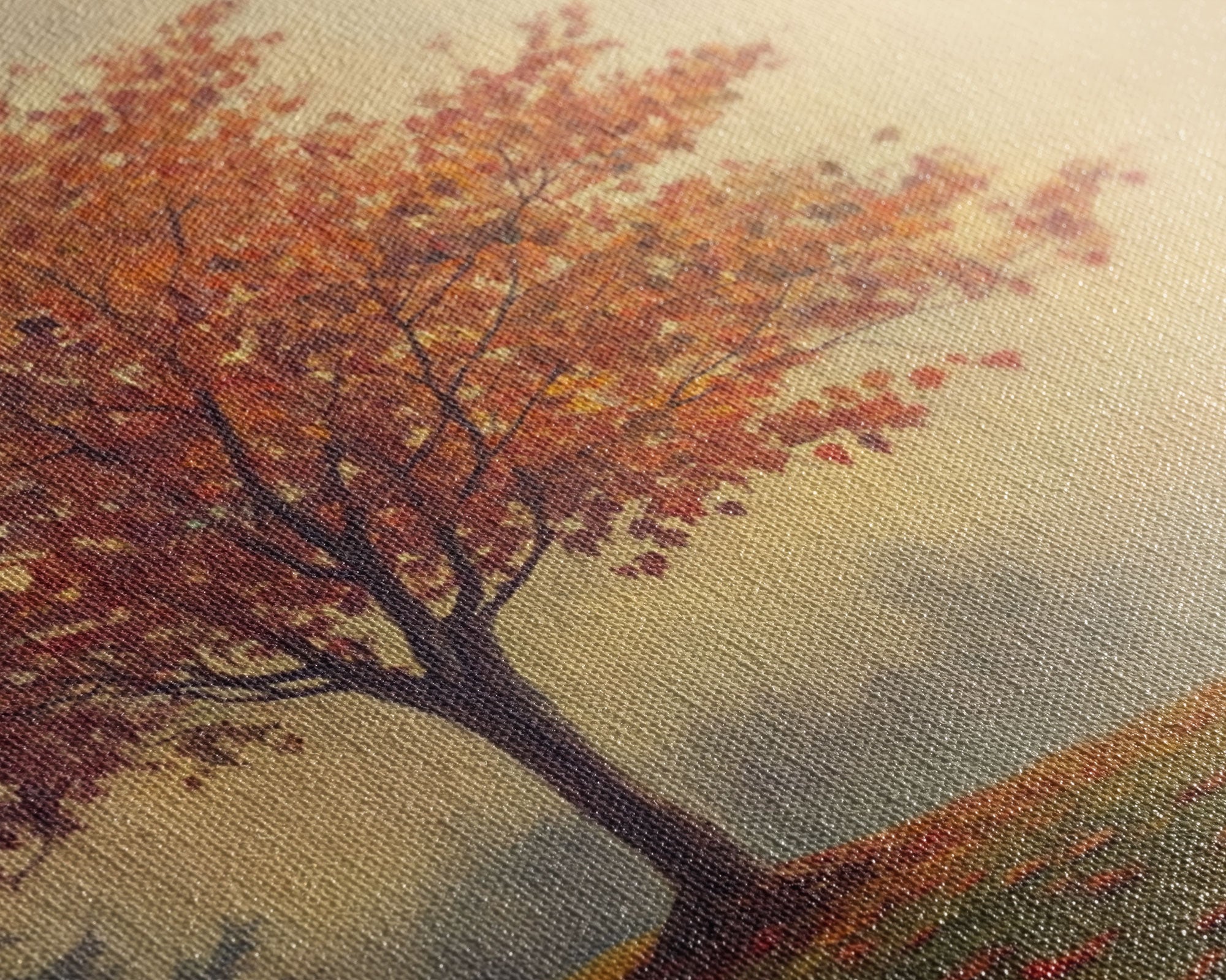 Framed Canvas Print of a Fall Landscape with Vibrant Autumn Tree and Leaves, Seasonal Wall Art, Best Gift Idea, Modern Farmhouse Decor