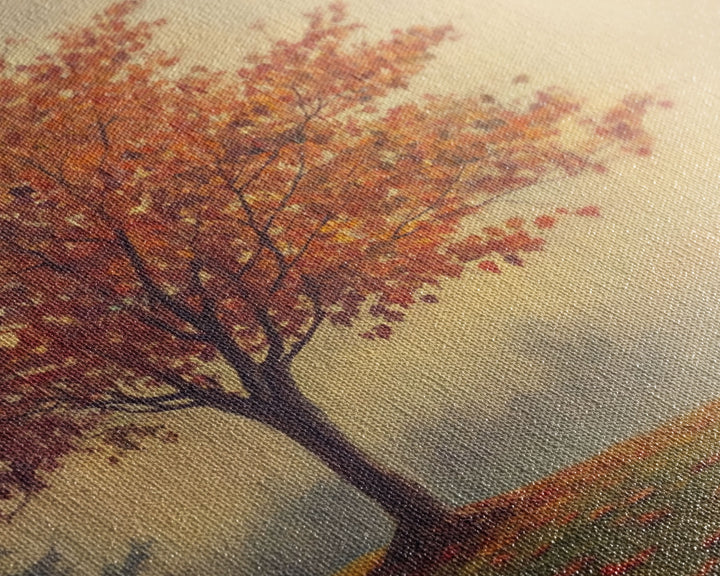 Framed Canvas Print of a Fall Landscape with Vibrant Autumn Tree and Leaves, Seasonal Wall Art, Best Gift Idea, Modern Farmhouse Decor