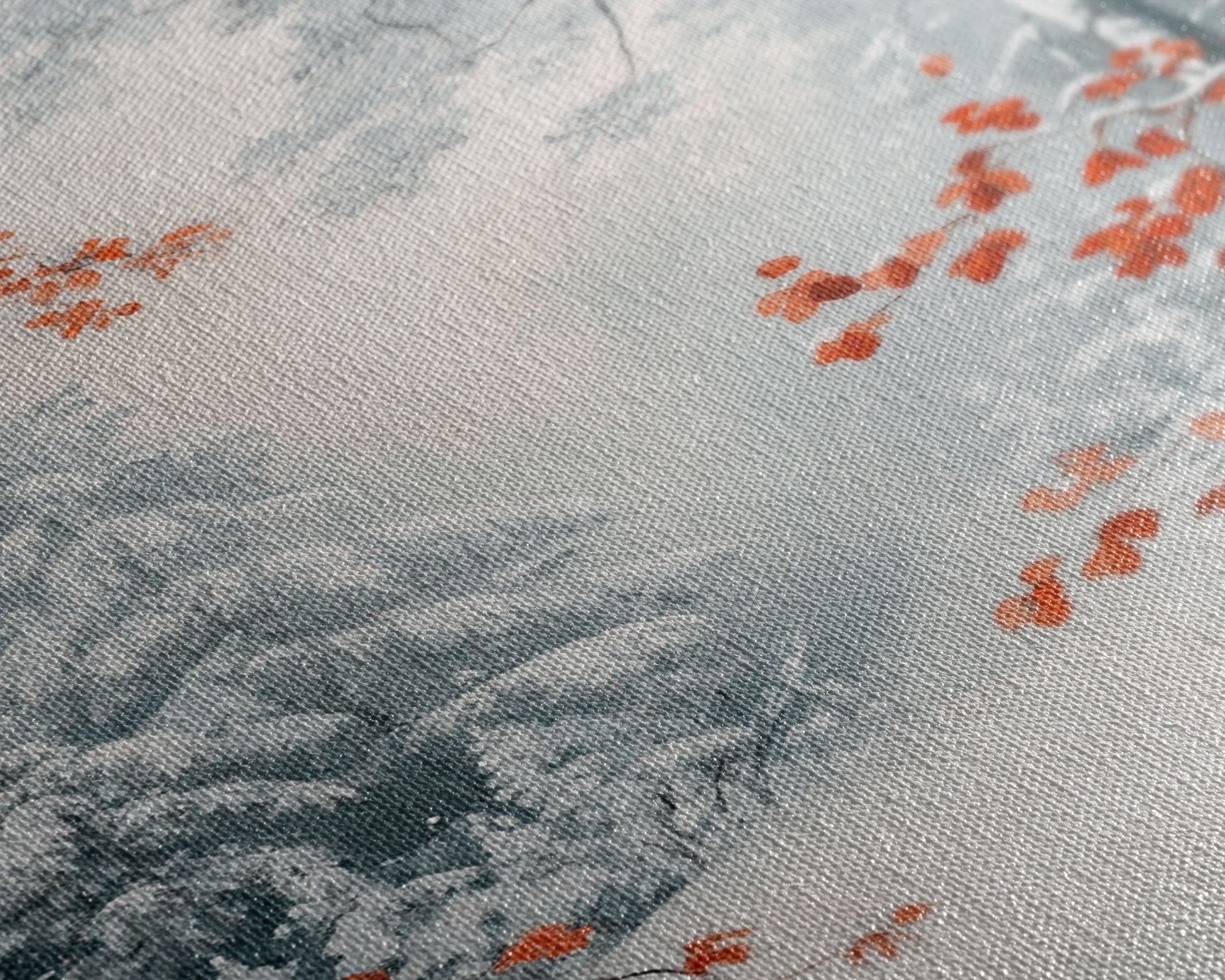 Canvas Print of Winter Wonderland with Red Leaves in Snow, Winter Wall Art, Best Gift Idea, Moody Landscape, Christmas Home Decor