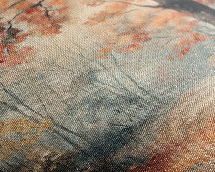 Framed Canvas Print of Foggy Autumn Forest with Red Leaves, Moody Landscape Wall Art, Fall Seasonal Decor, Best Gift Idea, Modern Farmhouse