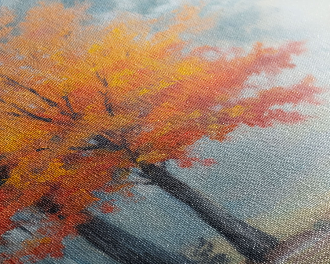 Canvas Print of Vibrant Autumn Tree in Misty Background, Seasonal Wall Art, Fall Decor, Best Gift Idea, Modern Farmhouse Landscape Art