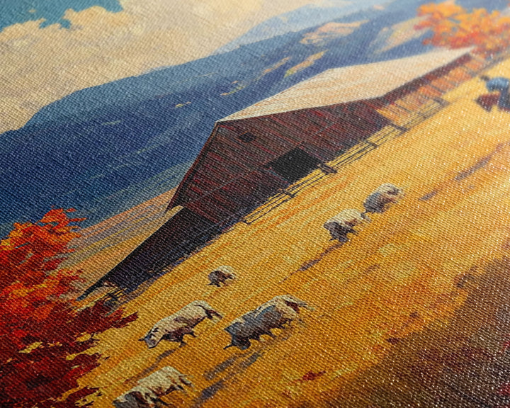 Cowboy Herding Cattle Framed Canvas Print Rustic Autumn Landscape With Barn And Vibrant Fall Colors Perfect Country Christmas Decor Art