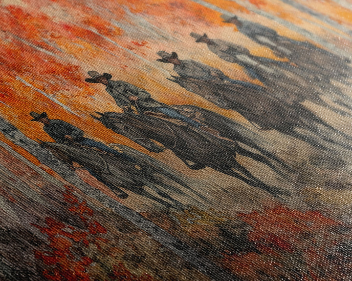 Framed Canvas Print Horseback Riders in Rustic Fall Forest, Cowboy Theme Wall Art, Autumn Home Decor, and Seasonal Canvas Wall Print