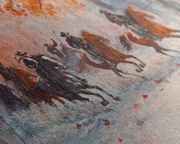 Framed Canvas Print Fall Forest Cowboys in Vibrant Autumn Colors, Perfect Autumn Wall Art, Rustic Home Decor, and Seasonal Cowboy Art