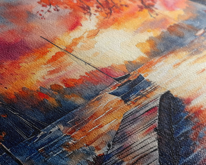 Fall landscape art Canvas Print sunset on lake sailboats moody landscape holiday wall art vintage fall decor gift idea autumn wall art