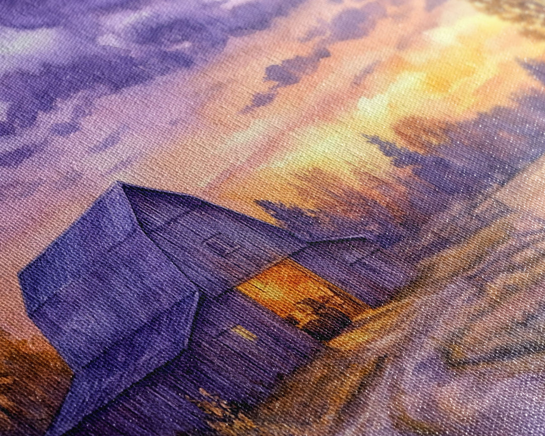 Farmhouse autumn decor Framed Canvas Print evening barn scene with tractor warm fall colors gift idea autumn seasonal wall art rustic decor